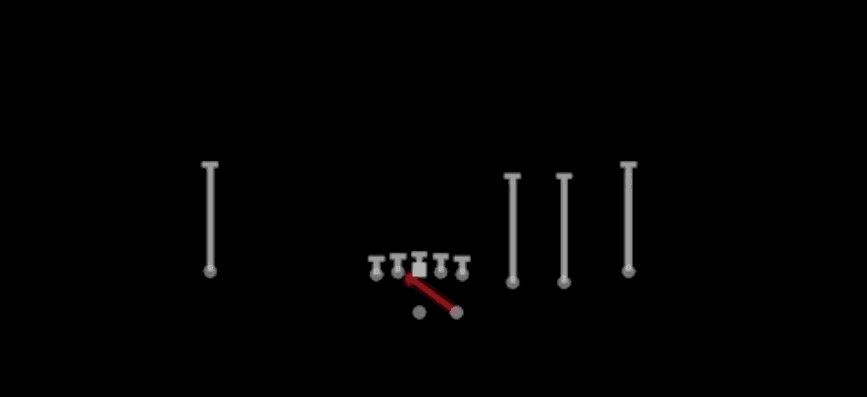 Play diagram for Inside Zone from Shotgun Trips Y Slot Str in Madden 27