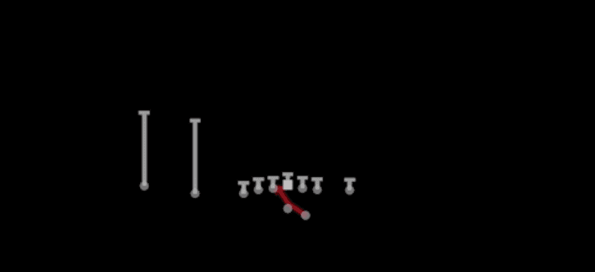 Play diagram for Inside Zone from Shotgun U Off Trips Flex in Madden 27