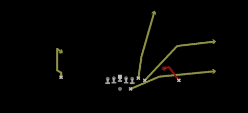 Play diagram for Spot TE Seam from Shotgun Wing in Madden 27