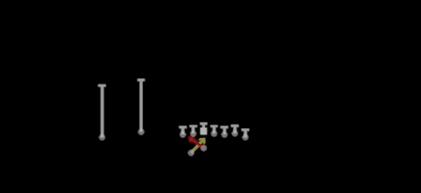 Play diagram for Read Option from Shotgun Wing Flex Offset Wk in Madden 27