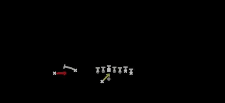 Play diagram for RPO Read X Smoke from Shotgun Wing Flex Offset Wk in Madden 27