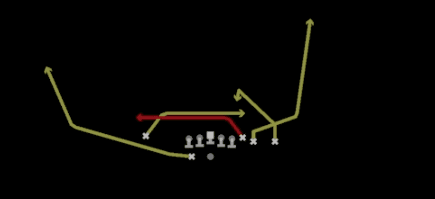 Play diagram for Mesh Spot from Shotgun Wing HB Wk Close in Madden 27