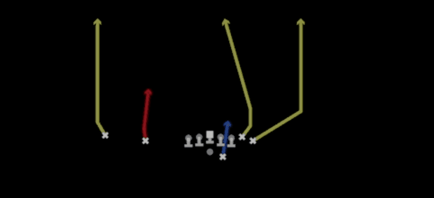 Play diagram for Four Verticals from Shotgun Wing Slot Offset in Madden 27
