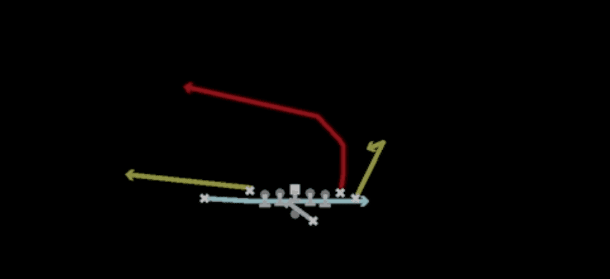 Play diagram for Jet PA Cross from Shotgun Wing Slot Offset in Madden 27