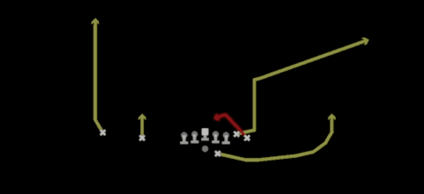 Play diagram for TE Spot Ohio from Shotgun Wing Slot Offset in Madden 27