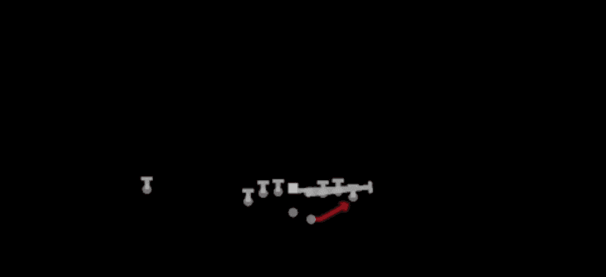 Play diagram for Z Close Toss from Shotgun Wing Slot Offset in Madden 27