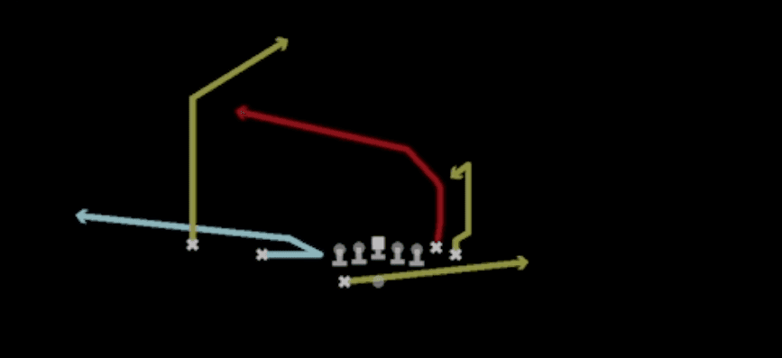 Play diagram for Mtn PA Cross from Shotgun Wing Slot Wk in Madden 27