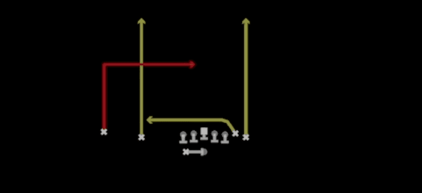Play diagram for PA Dagger from Shotgun Wing Slot Wk in Madden 27