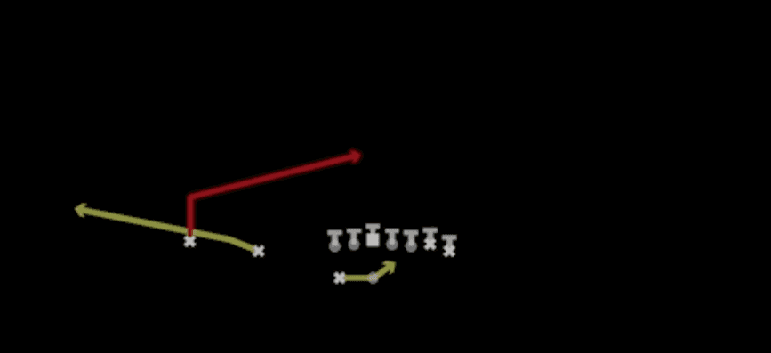 Play diagram for RPO Peek Slant from Shotgun Wing Slot Wk in Madden 27