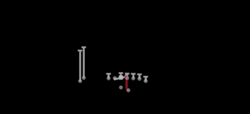 Play diagram for 0 1 Trap from Shotgun Wing Stack in Madden 27