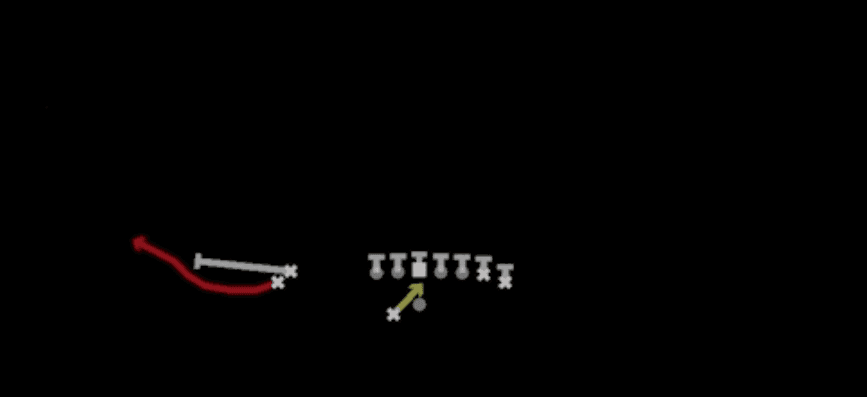 Play diagram for RPO Read Bubble from Shotgun Wing Stack Wk in Madden 27