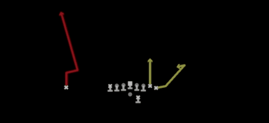 Play diagram for Sluggo Seam from Shotgun Wing Tight in Madden 27