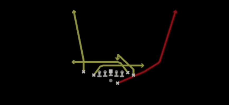 Play diagram for Mesh Spot from Shotgun Wing Tight Nasty in Madden 27