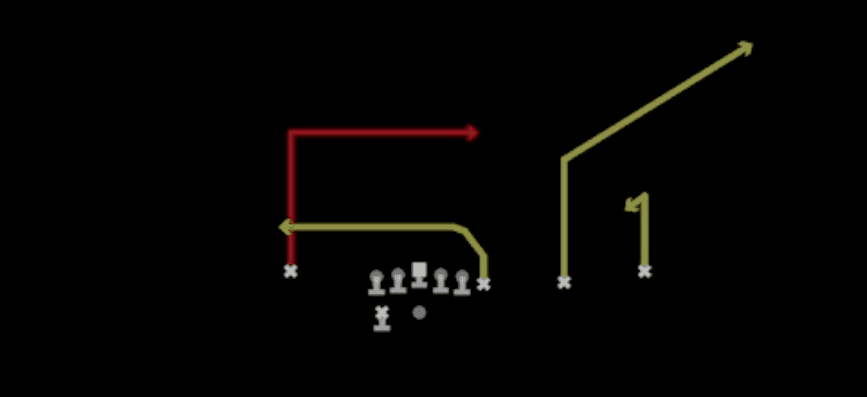 Play diagram for Shallow Cross Smash from Shotgun Wing Trips Wk Nasty in Madden 27