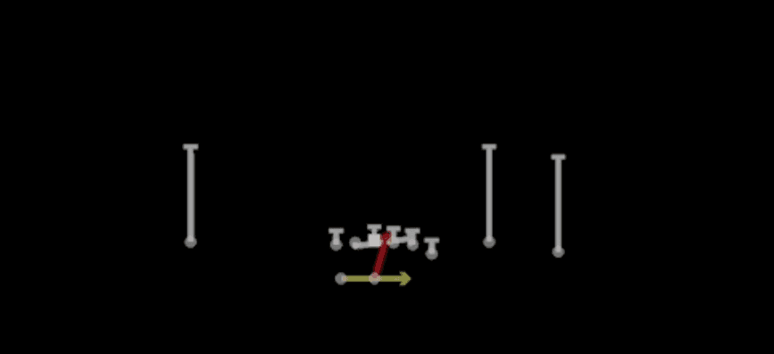 Play diagram for Power Read from Shotgun Y Off Trio Wk in Madden 27
