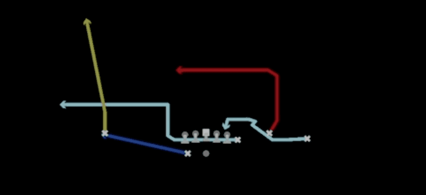 Play diagram for SFT Mtn Stack Salem Y-Out from Shotgun Y Off Trio Wk in Madden 27