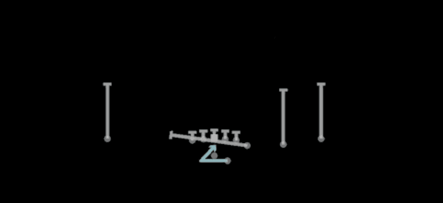 Play diagram for Bounce Inside Zone Split from Shotgun Y Off Trips in Madden 27