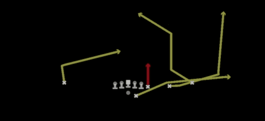 Play diagram for Deep Stick from Shotgun Y Off Trips in Madden 27