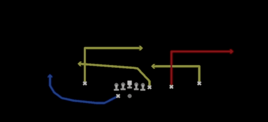 Play diagram for Pats Cross from Shotgun Y Off Trips Close in Madden 27
