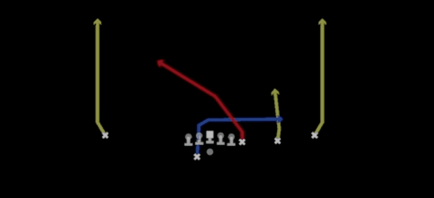 Play diagram for Four Verticals from Shotgun Y Off Trips Wk in Madden 27