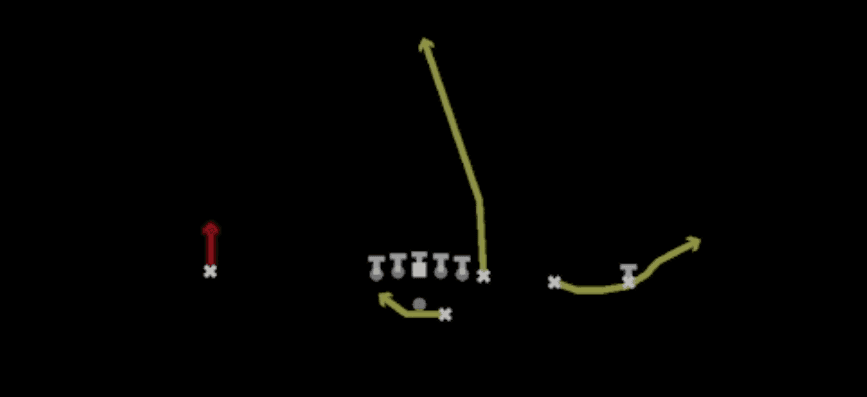 Play diagram for RPO Bubble Y Pop from Shotgun Y Trips Offset in Madden 27