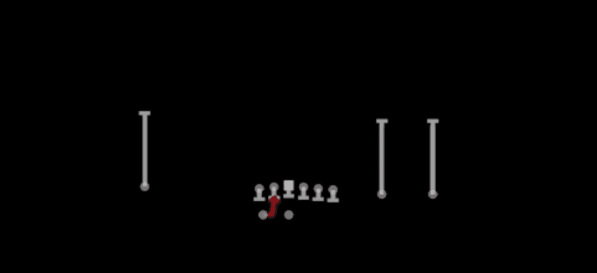 Play diagram for HB Mid Draw from Shotgun Y Trips Wk in Madden 27