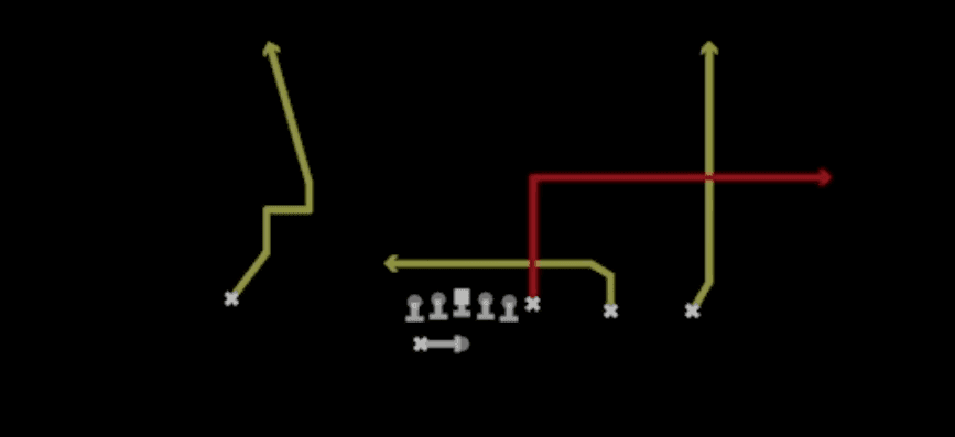 Play diagram for PA Ohio X-In N Up from Shotgun Y Trips Wk in Madden 27