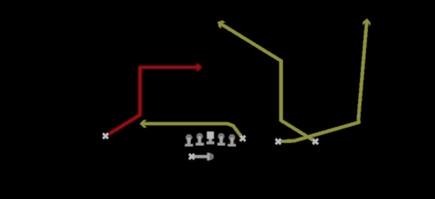 Play diagram for PA WR In from Shotgun Y Trips Wk in Madden 27