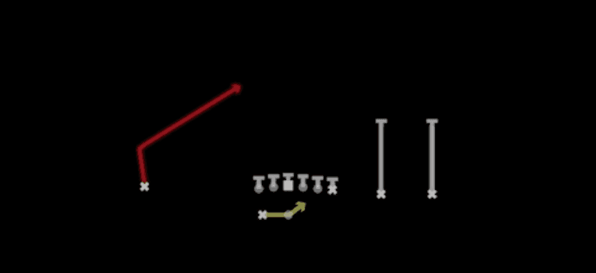 Play diagram for RPO Peek Slant from Shotgun Y Trips Wk in Madden 27