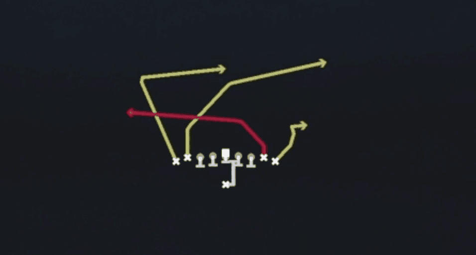 Play diagram for PA TE Cross from Singleback Ace Double Wing in Madden 27