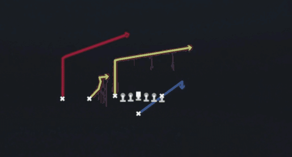 Play diagram for DBL Post from Singleback Ace Slot in Madden 27