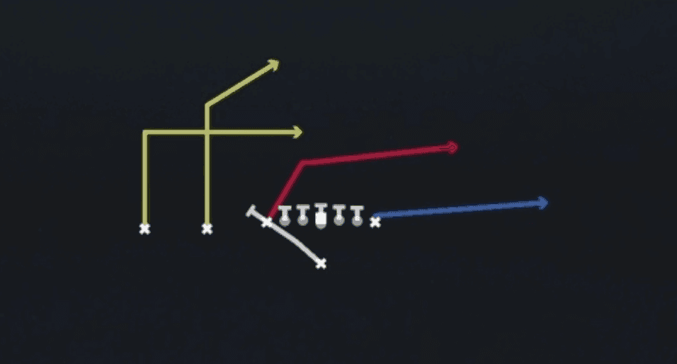 Play diagram for PA Boot Over from Singleback Ace Slot in Madden 27