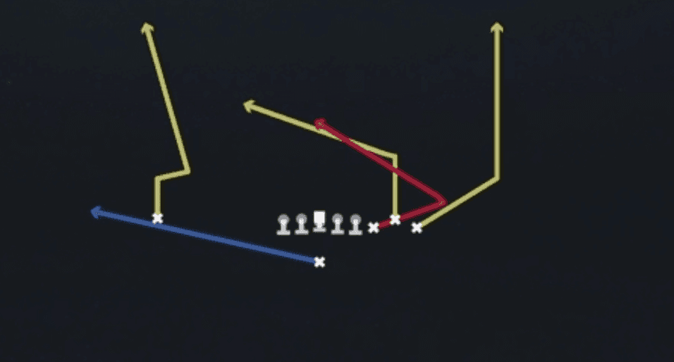 Play diagram for Y Trail from Singleback Bunch in Madden 27