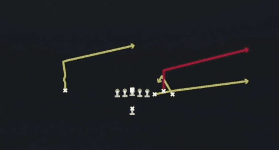 Play diagram for Z Spot Goalline from Singleback Bunch in Madden 27
