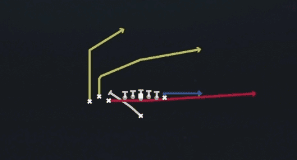 Play diagram for PA Boot Slide from Singleback Bunch TE in Madden 27