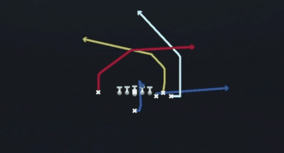 Play diagram for Mtn PA Deep X Over from Singleback Bunch X Nasty in Madden 27