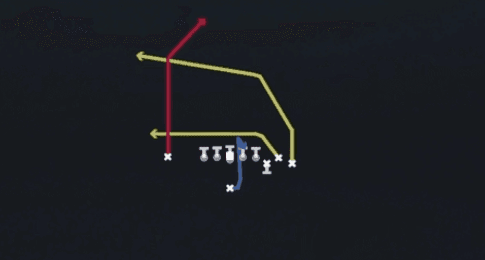 Play diagram for PA Cross from Singleback Bunch X Nasty in Madden 27