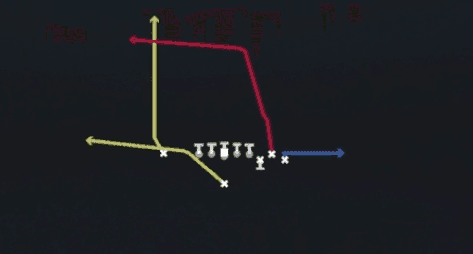 Play diagram for PA Deep Cross Go from Singleback Bunch X Nasty in Madden 27