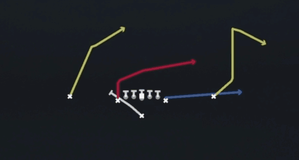 Play diagram for PA Boot Roll from Singleback Deuce in Madden 27