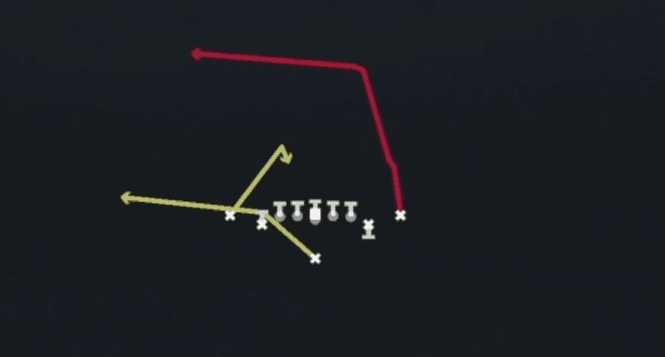 Play diagram for PA Deep Cross from Singleback Deuce Close in Madden 27