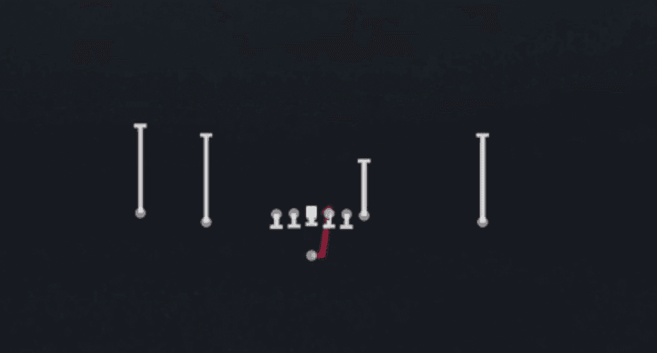 Play diagram for HB Wide Draw from Singleback Doubles in Madden 27