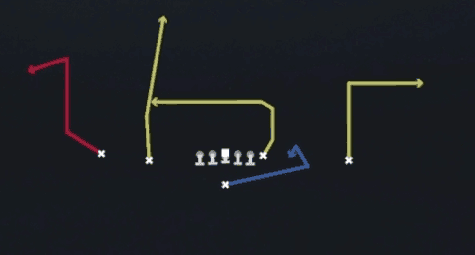 Play diagram for Slot Seam from Singleback Doubles in Madden 27