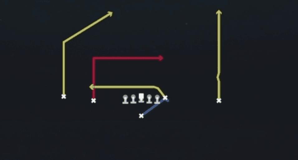 Play diagram for Y Shallow Cross from Singleback Doubles in Madden 27