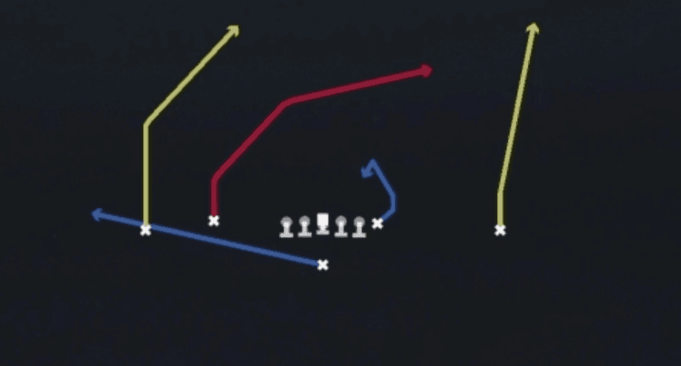 Play diagram for Slot Cross from Singleback Doubles Flex in Madden 27