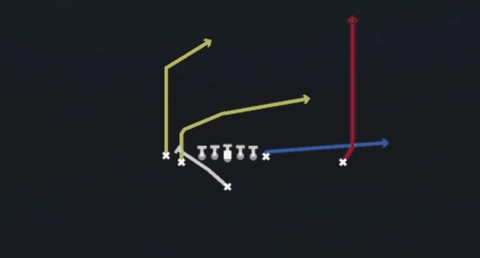 Play diagram for PA Rollout from Singleback Doubles North in Madden 27