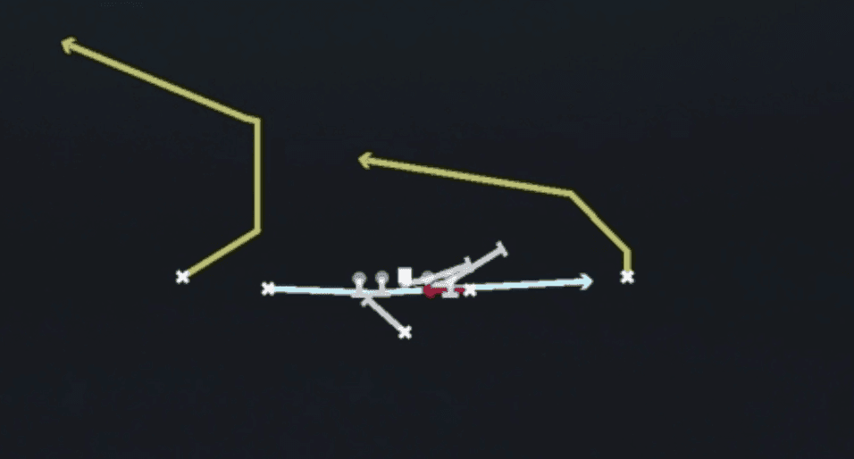 Play diagram for Jet PA Y Screen from Singleback Doubles Y Off in Madden 27