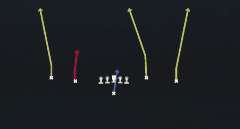 Play diagram for Four Verticals from Singleback Doubles Y Open in Madden 27