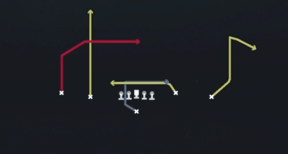 Play diagram for Inside Cross from Singleback Doubles Y Open in Madden 27