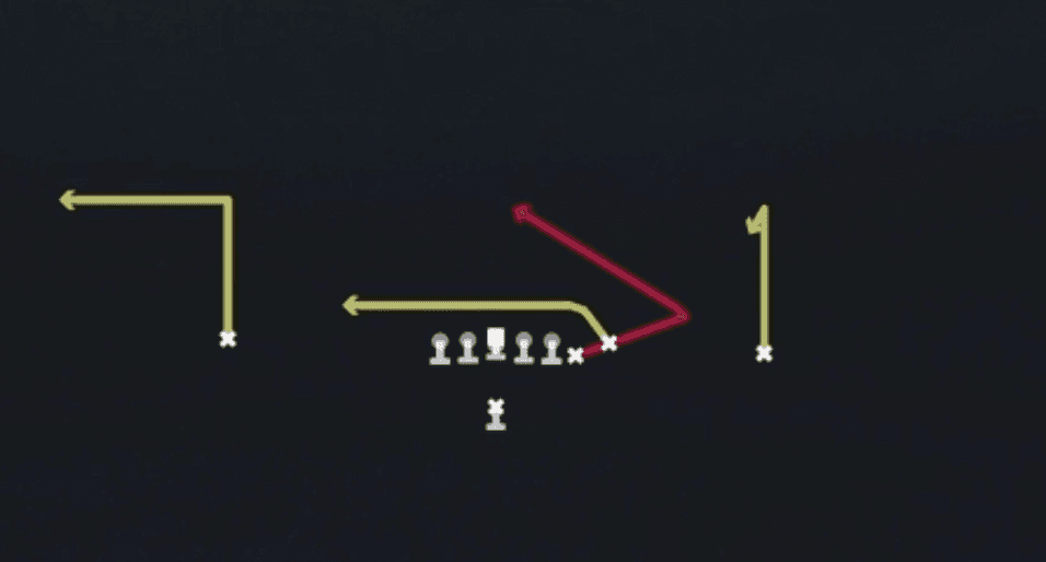 Play diagram for TE Angle from Singleback East in Madden 27