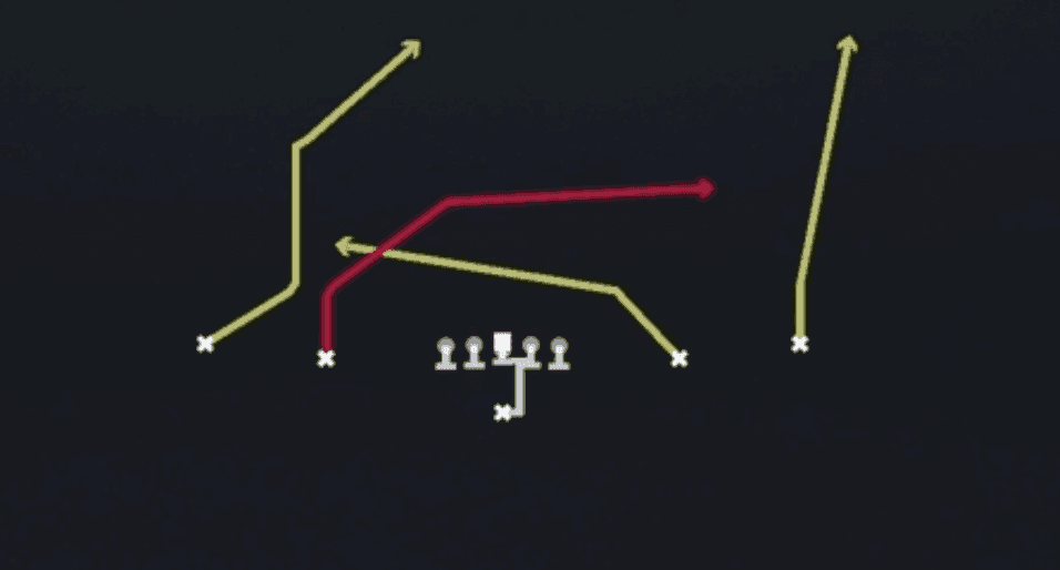 Play diagram for PA Slot Crosses from Singleback Spread in Madden 27
